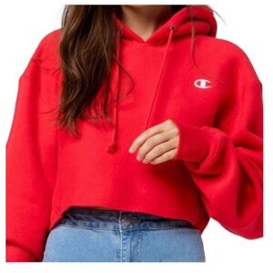 Champion Reverse Weave Cropped Cut-Off Hoodie Red Women’s Size S